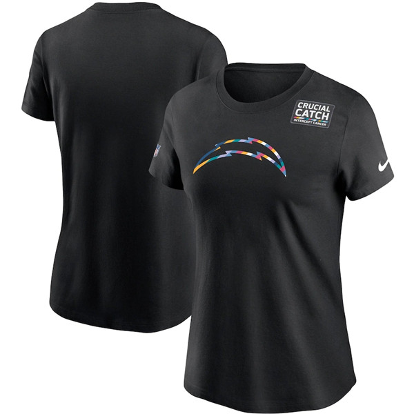 Women's Los Angeles Chargers Black NFL 2020 Sideline Crucial Catch Performance T-Shirt(Run Small)